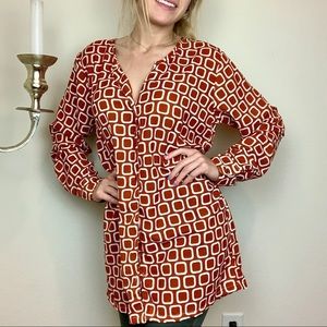 🖤 Burnt Orange Square Pattern Tunic with Belt